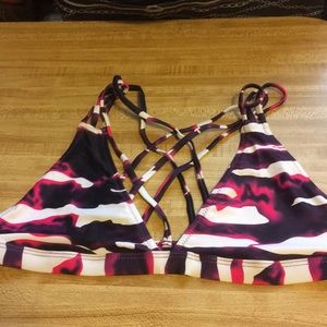 large pink purple criss cross bikini top